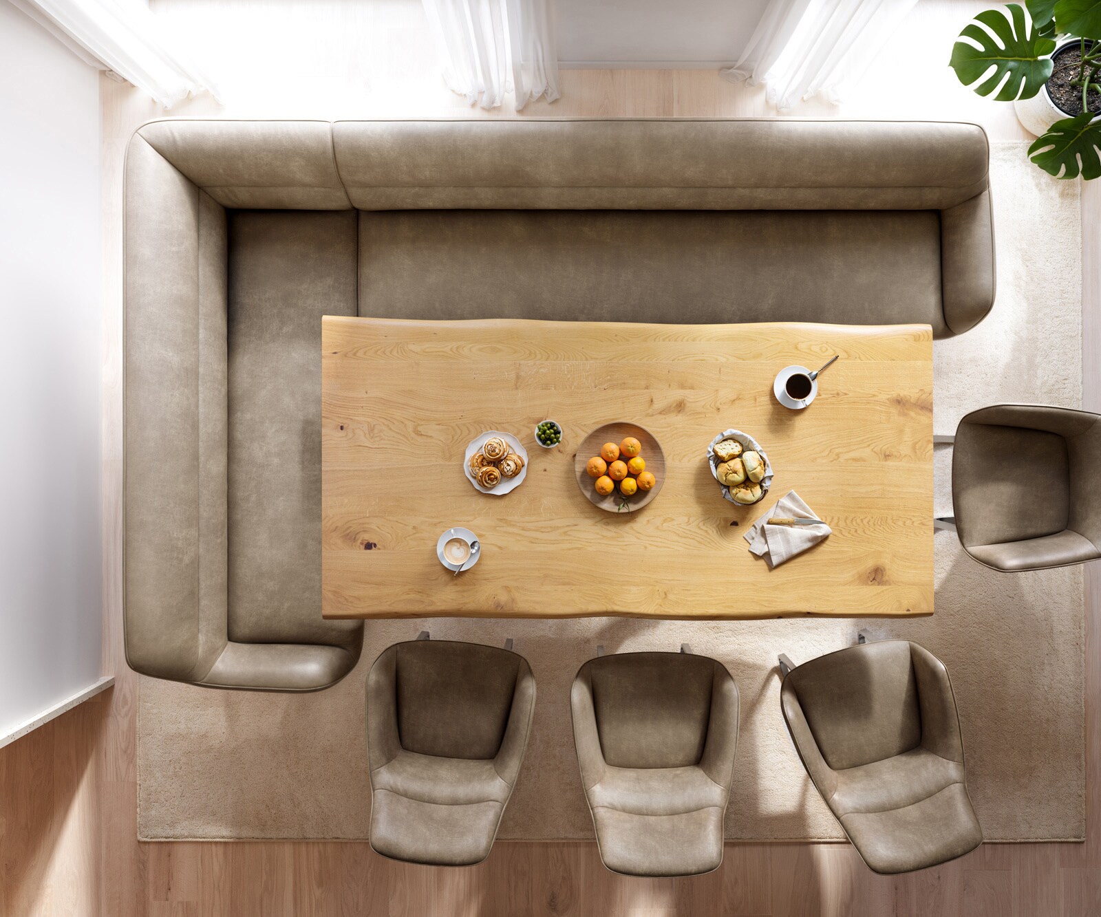 Banc-de-salle-à-manger Taya-Flex 285x190 cm microfibre beige vintage pied croisé angulaire noir ressort ensaché à droite 5