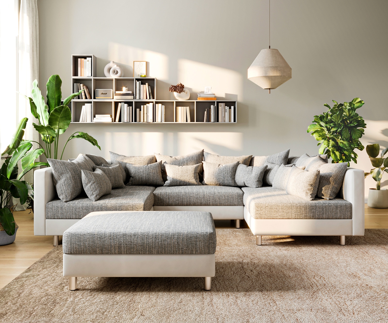 Canapé Clovis blanc gris clair canapé modulaire tabouret 1 Canapé Clovis blanc gris clair canapé modulaire tabouret 1