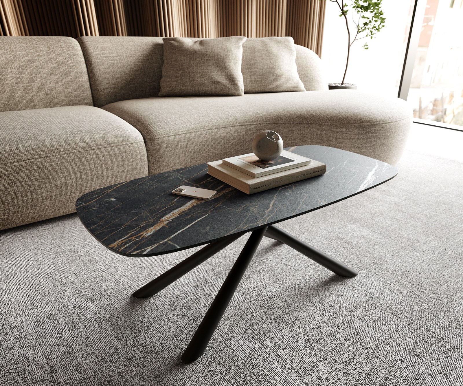 Table basse Edge Boot 100x50 cm céramique Laminam® Noir Desir brun Sarity métal noir 1