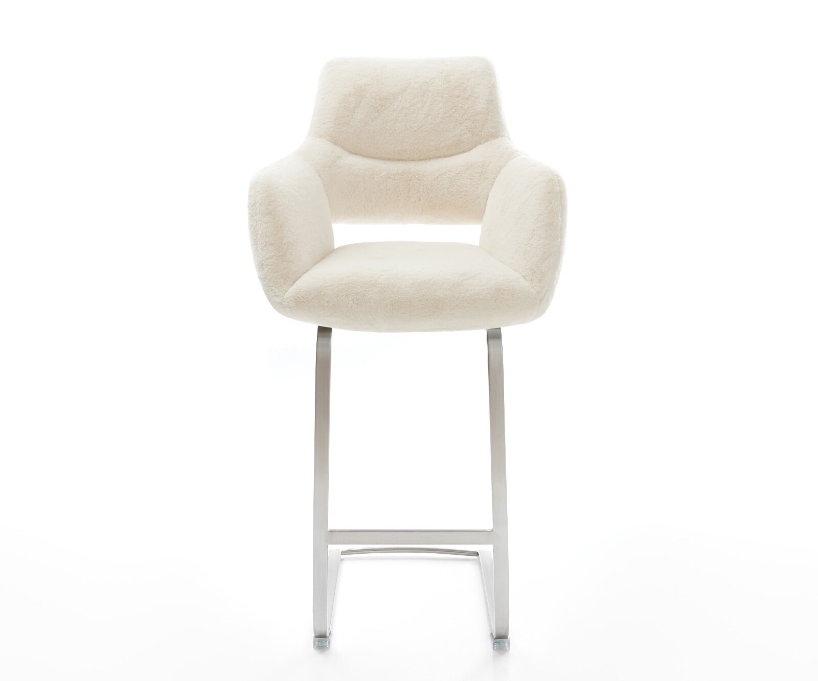 Chaise-de-bar Yago-Flex Peluche Crème-blanc Pied cantilever acier inoxydable Argent Ressort ensaché 2