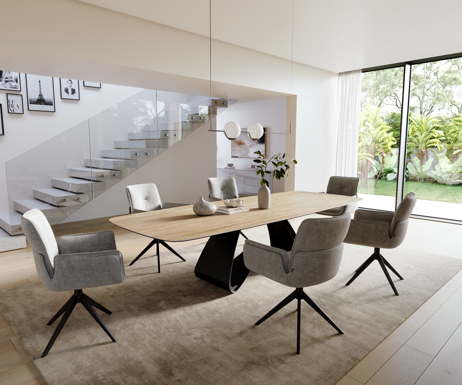 Table à manger Edge Boot 300x120 cm Céramique Laminam® Sabbia Eichefarbig piètement en W Métal Noir 6