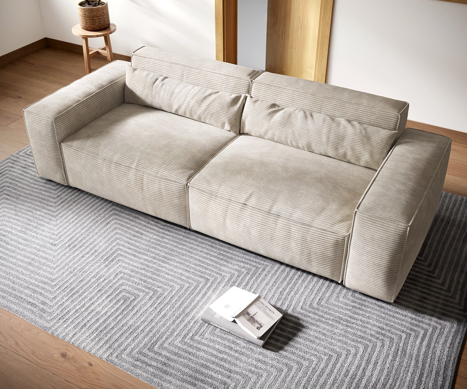 Grand Canapé Sirpio XL 270x130 cm Velours côtelé Beige 3
