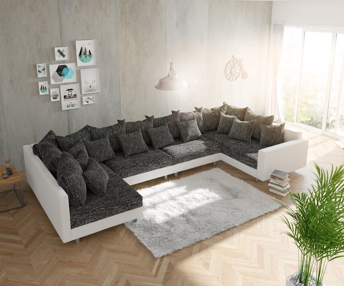 Canapé Clovis XL blanc noir avec accoudoir modulaire