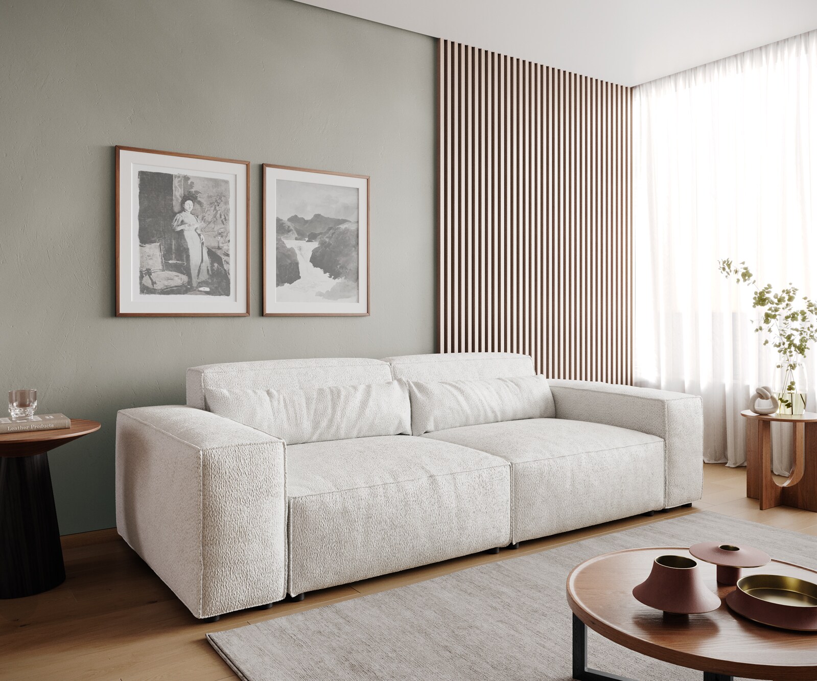 Grand Canapé Sirpio 230x95 cm Bouclee Crème-blanc