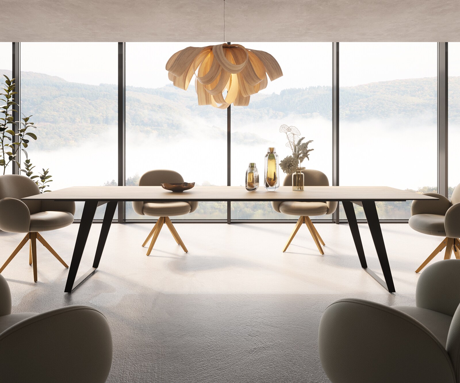 Table à manger Edge 300x100 céramique Laminam® Sabbia couleur chêne métal incliné noir 6