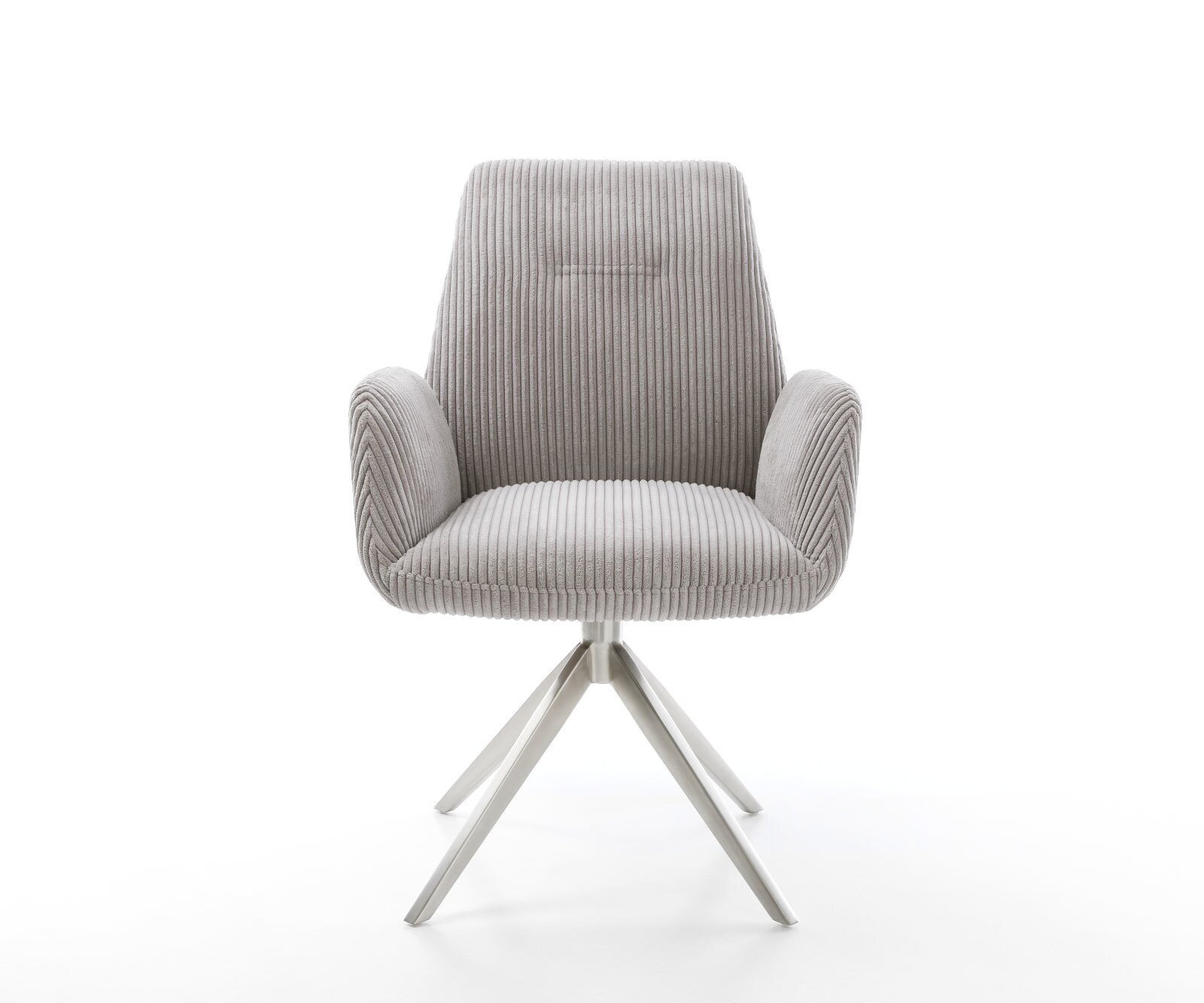 Chaise-pivotante Zoa-Flex côtelé gris argenté pied croisé large acier inoxydable brossé pivotement sur 360° fonction bascule ressorts ensachés 2