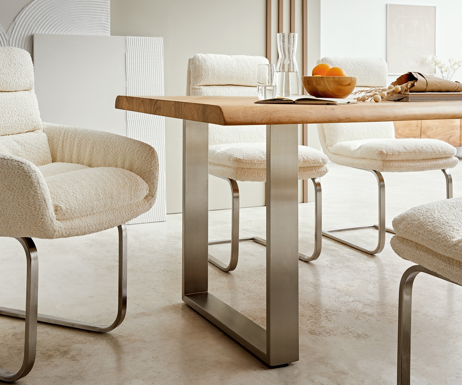 Table-à-manger Edge 200x100 XL acacia nature acier inoxydable mince Live-Edge 4 Table-à-manger Edge 200x100 XL acacia nature acier inoxydable mince Live-Edge 4