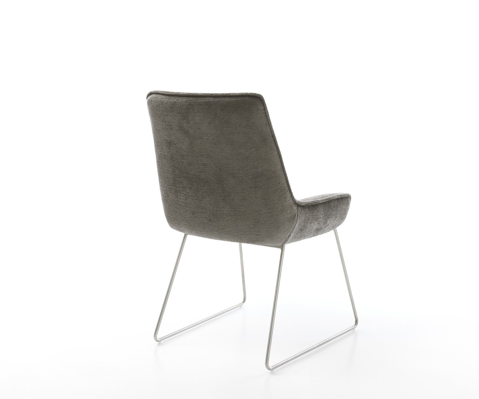 Chaise-de-salle-à-manger Taimi-Flex bouclé doux couleur boue pied trapèze acier inoxydable 5