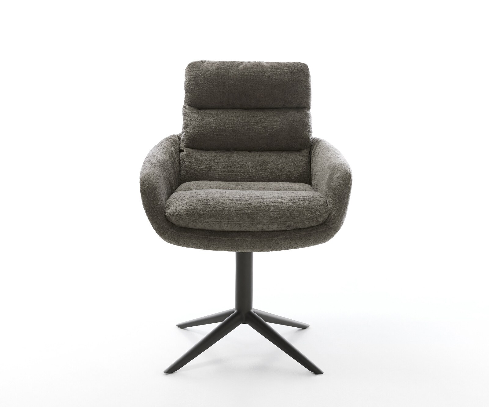 Chaise-pivotante Abelia-Flex avec accoudoirs bouclé doux couleur boue pied de chaise 4 branches noir pivotement sur 360° fonction bascule 1