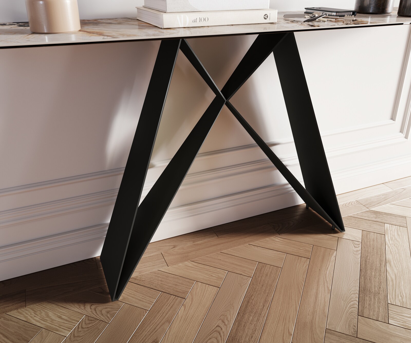 Console Edge forme bateau 180x40 cm Céramique Patagonia Poliert Velio Métal Noir 6