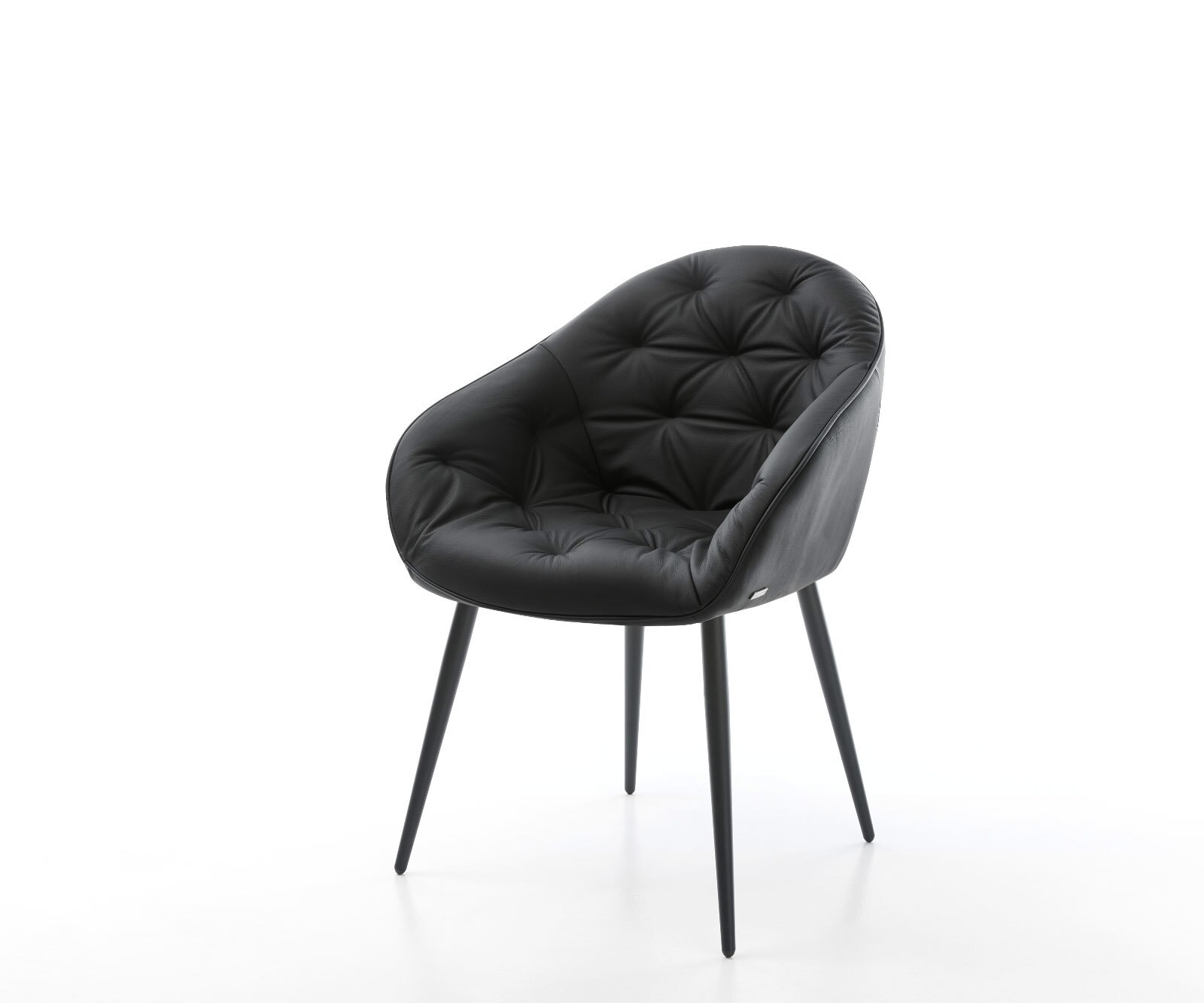 Chaise-de-salle-à-manger Gaio-Flex cuir de vache noir 4 pieds coniques noir