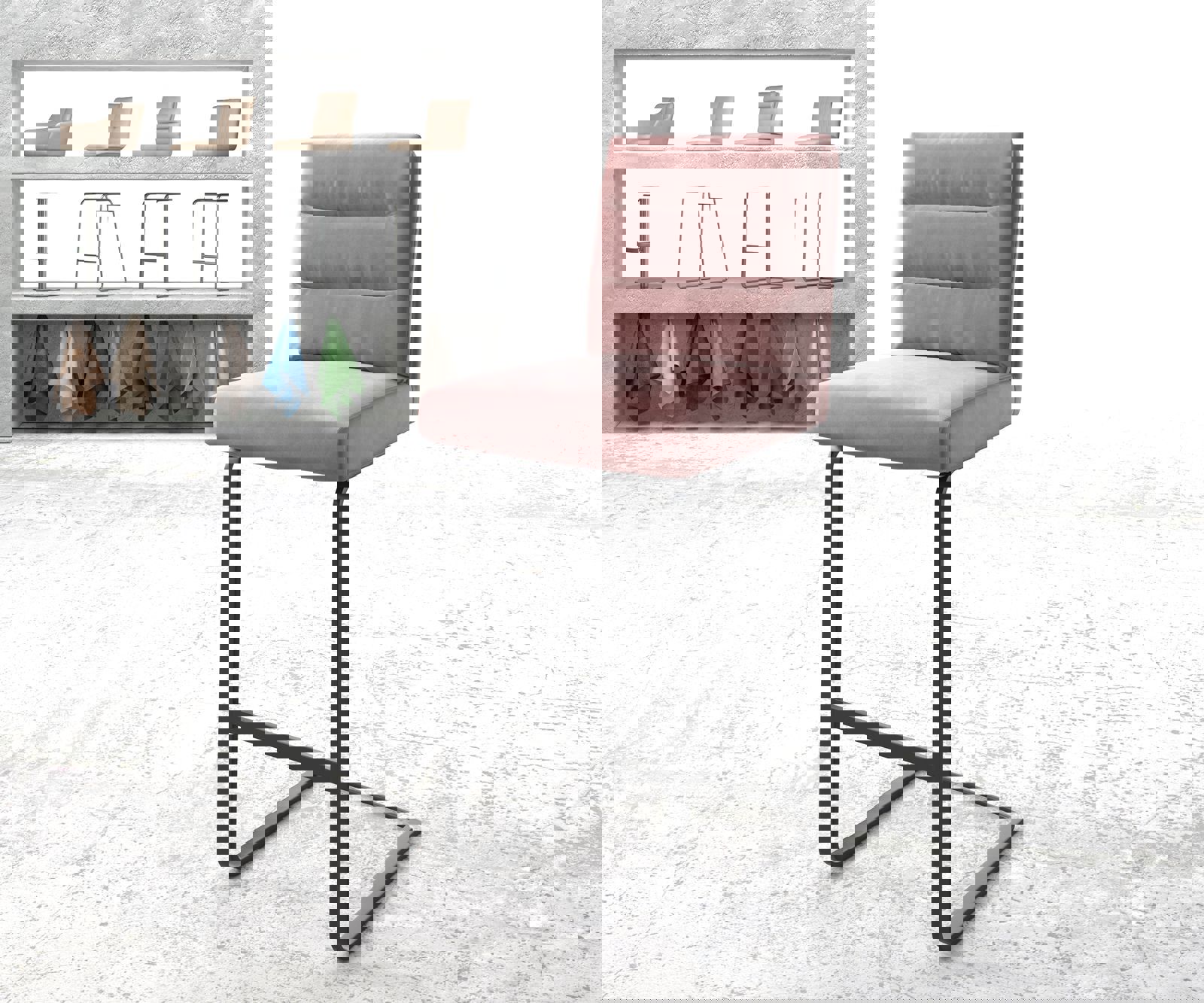 Chaise-de-bar Pela-Flex velours rosé chaise cantilever métal plat Chaise-de-bar Pela-Flex velours rosé chaise cantilever métal plat