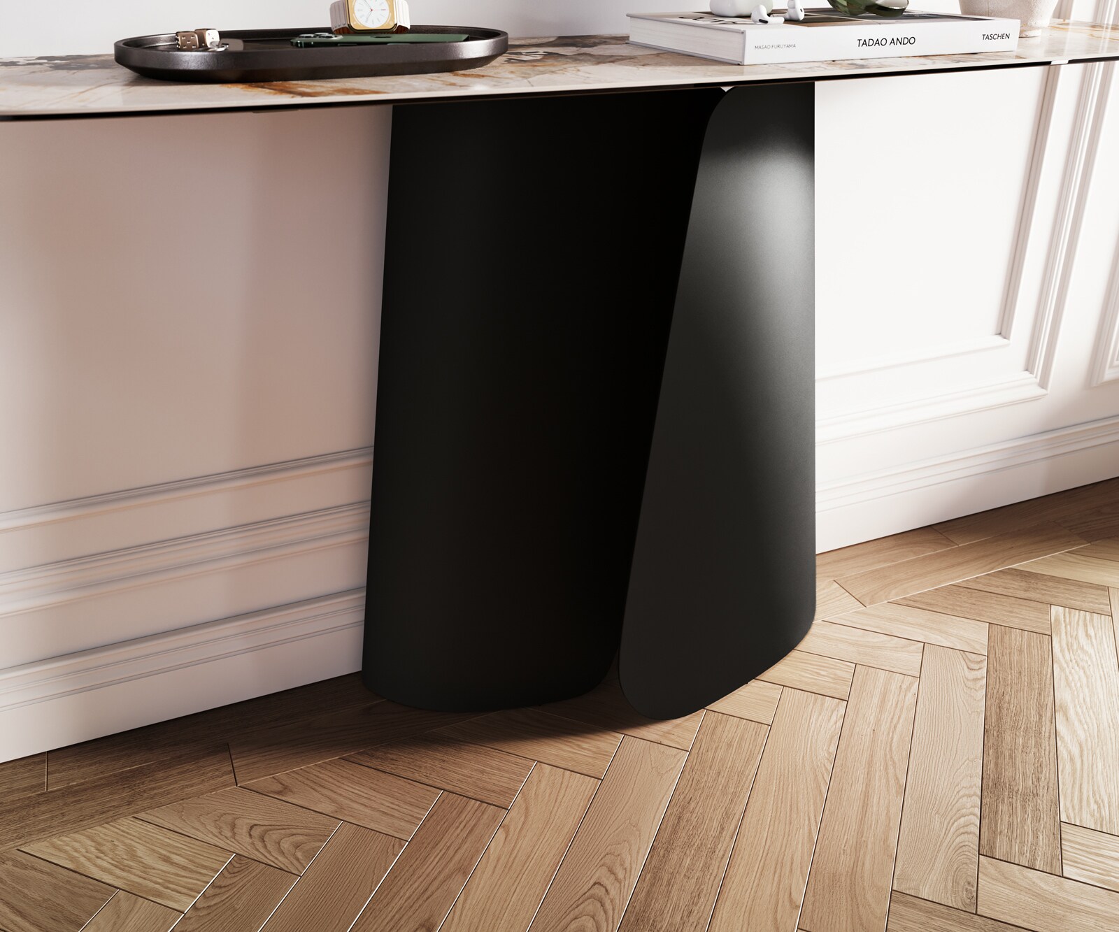 Console Edge forme bateau 140x40 cm Céramique Patagonia Poliert Livos Métal Noir 5
