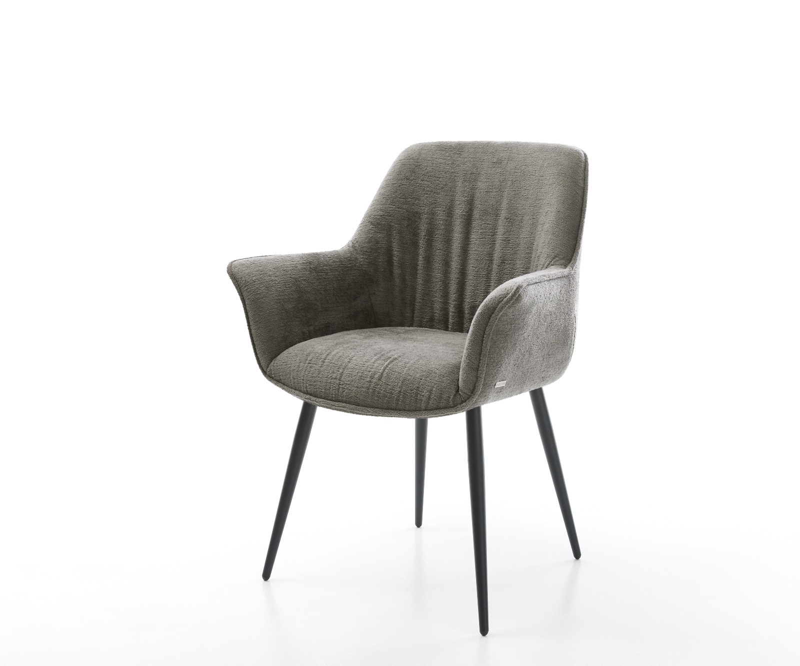 Chaise-de-salle-à-manger Keila-Flex avec accoudoirs bouclé doux couleur boue 4 pieds coniques noir 1