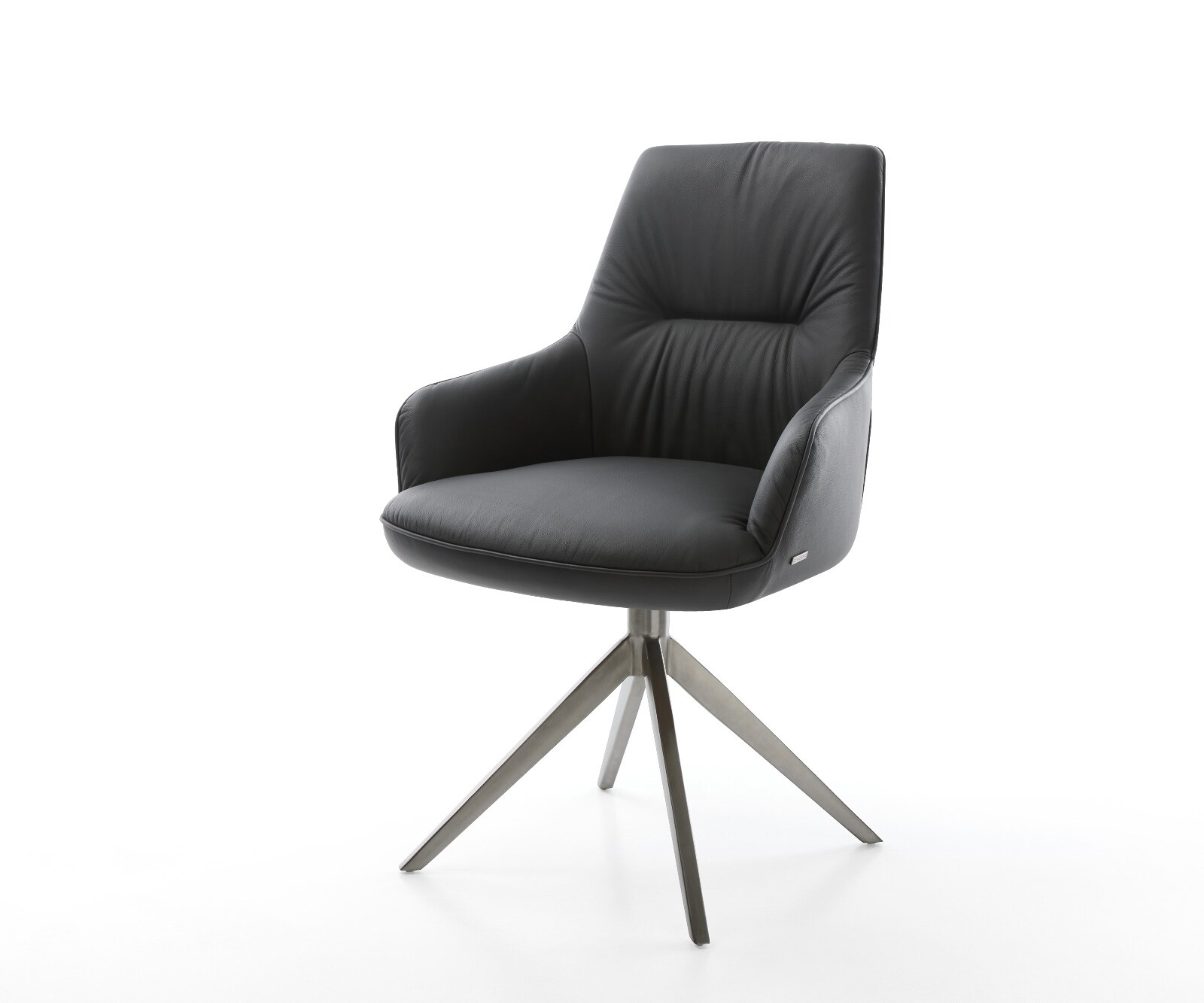 Chaise-pivotante Zelia-Flex avec accoudoirs cuir de vache noir pied croisé large grafiete pivotement sur 360° fonction bascule ressorts ensachés 1