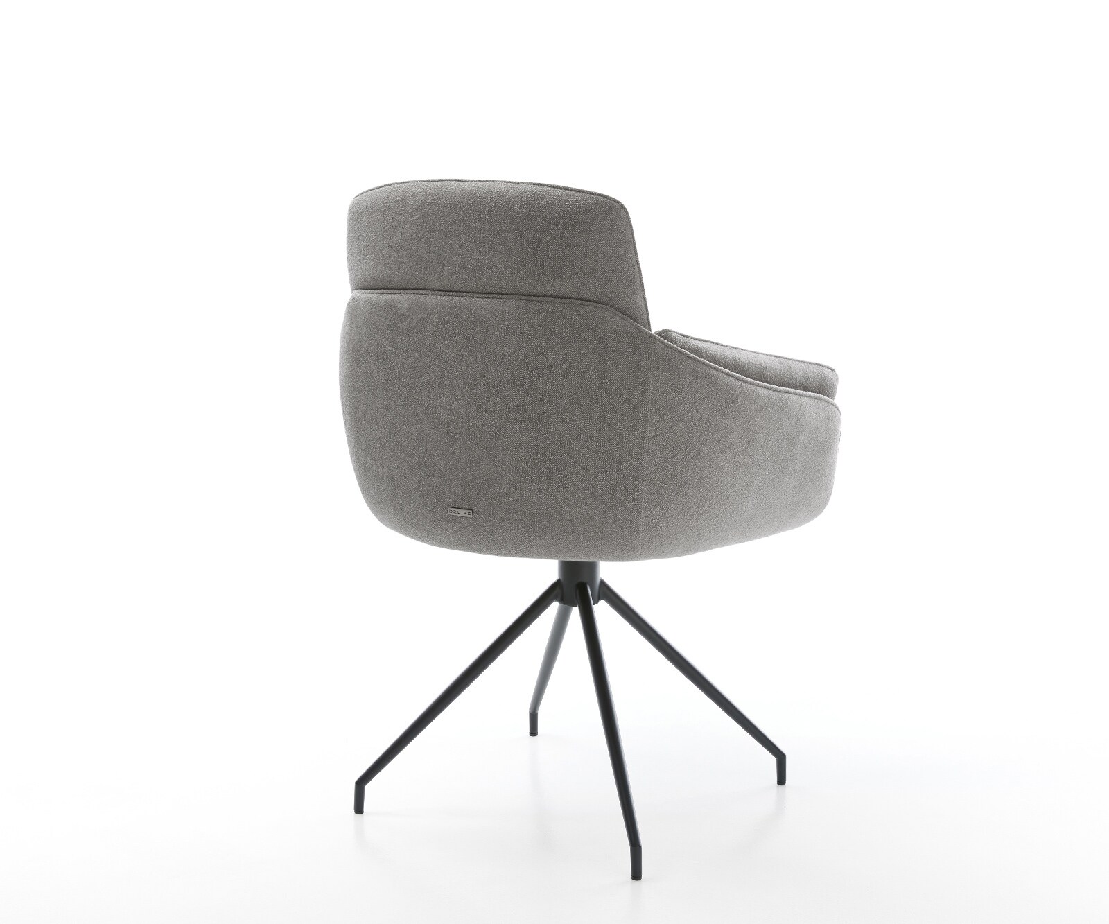 Chaise-de-salle-à-manger Luan-Flex avec accoudoirs tissu structuré doux gris pied croisé conique noir 4