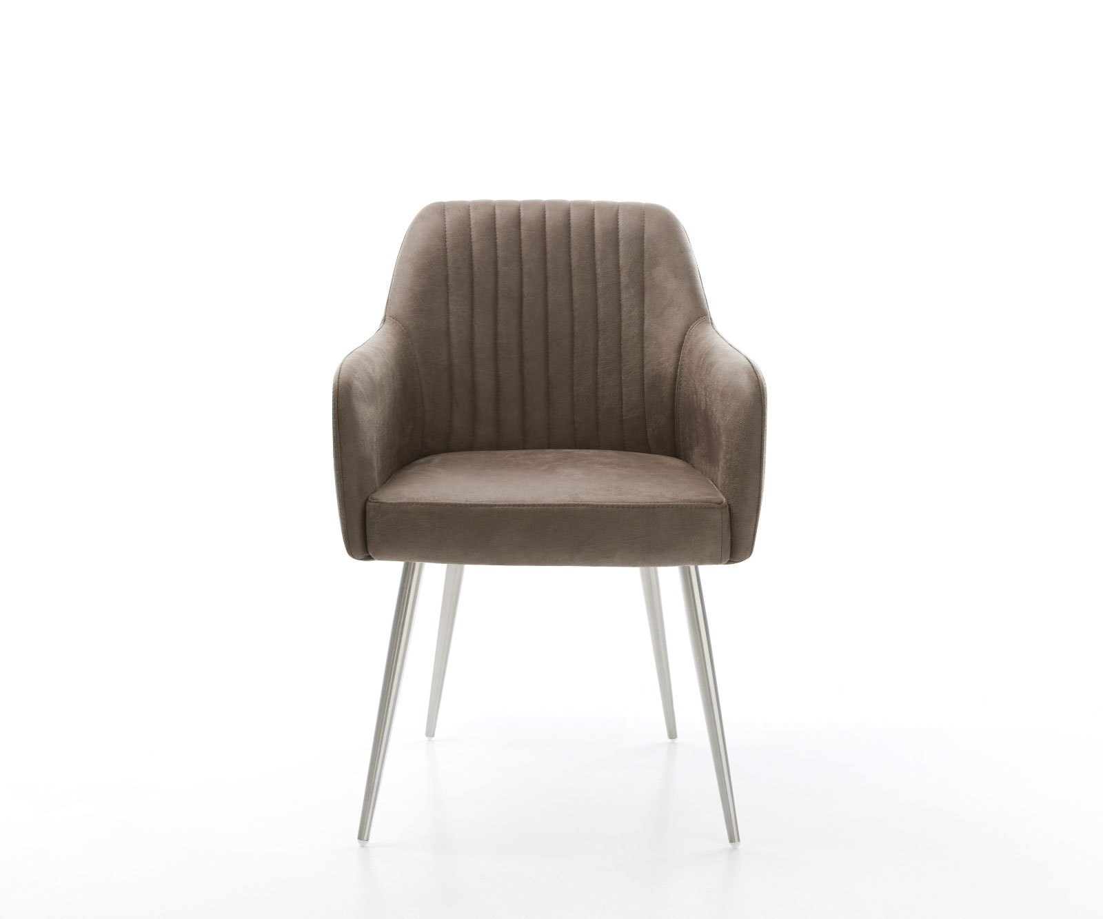 Chaise-de-salle-à-manger Greg-Flex microvelours taupe vintage 4 pieds coniques acier inoxydable brossé ressorts ensachés 1