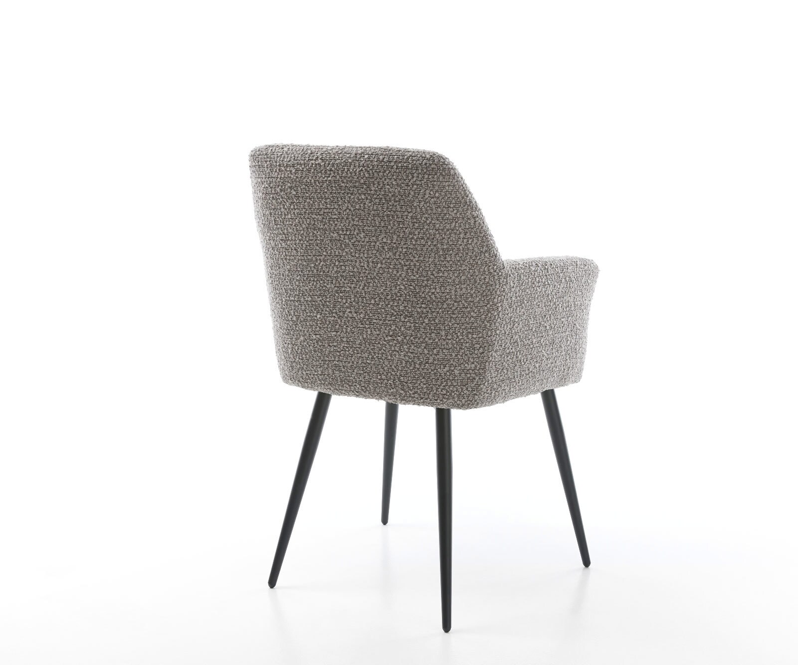 Chaise-de-salle-à-manger Xana-Flex avec accoudoirs bouclé gris argenté 4 pieds coniques noir ressorts ensachés 4