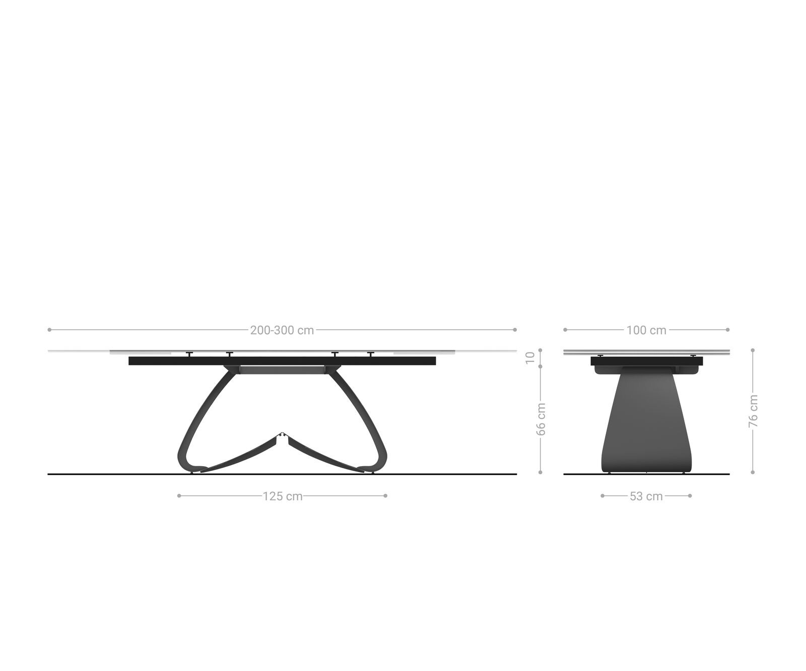 Table à manger Edge 200-300x100 verre fondu noir fumé relief en 3D cadre en W noir extensible 9