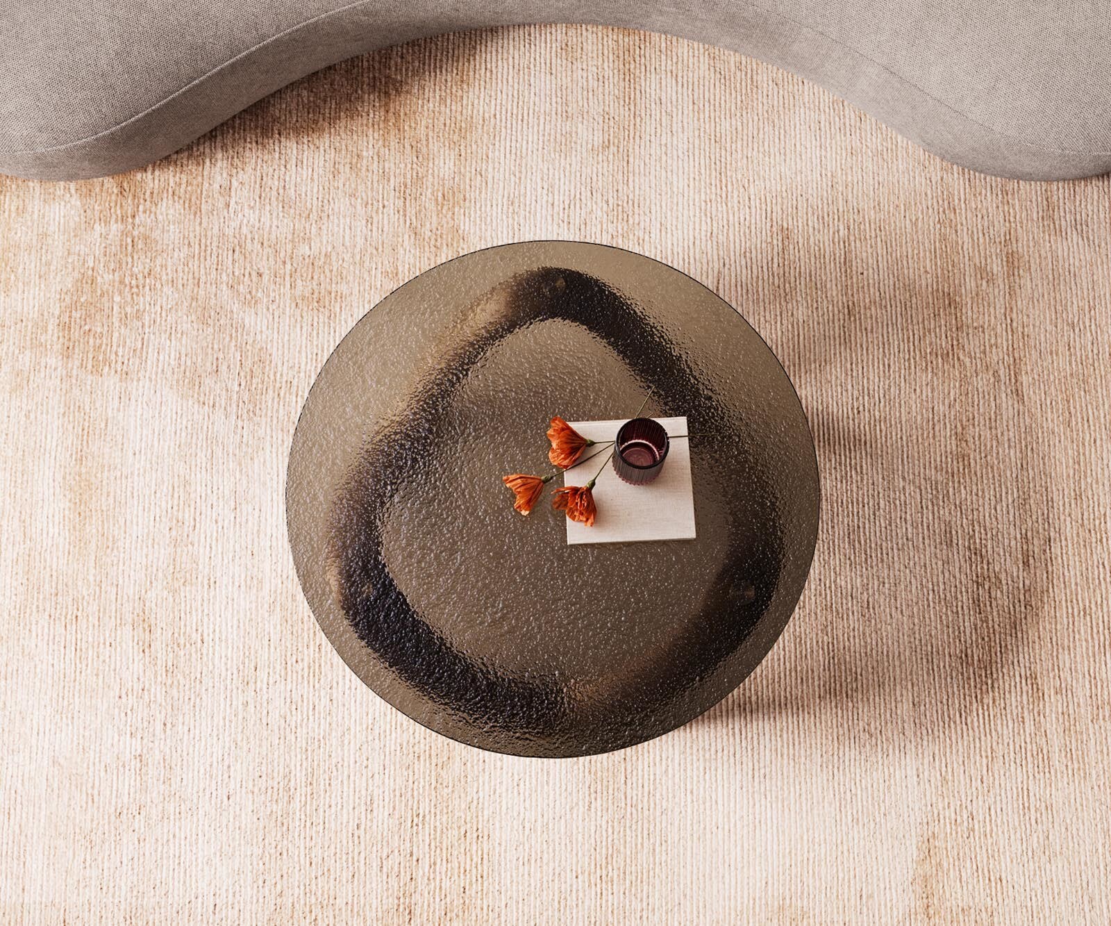 Table basse Tanju 90x90 cm Or avec verre en relief Taupe 4