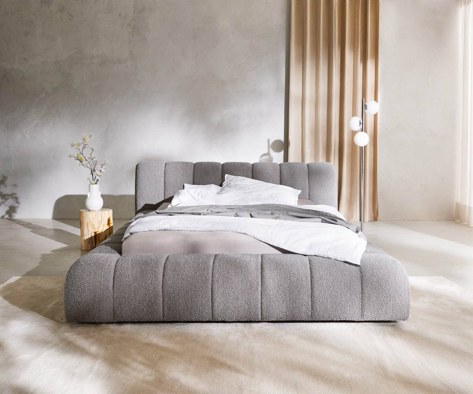 Cadre-de-lit-rembourré Cutio 140x200 cm Bouclé gris argenté 3