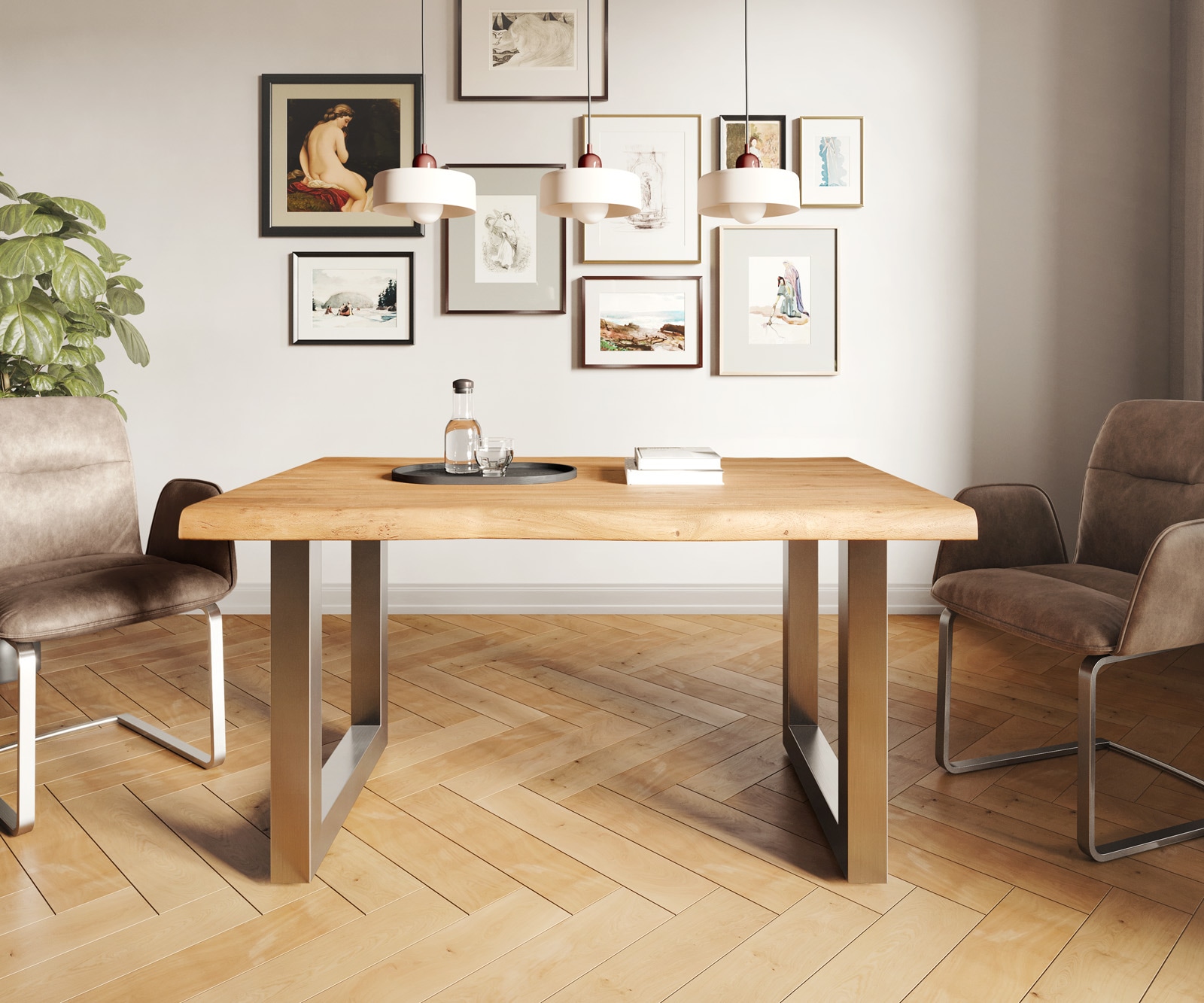 Table-à-manger Edge 140x90 XL acacia nature acier inoxydable large Live-Edge 1 Table-à-manger Edge 140x90 XL acacia nature acier inoxydable large Live-Edge 1