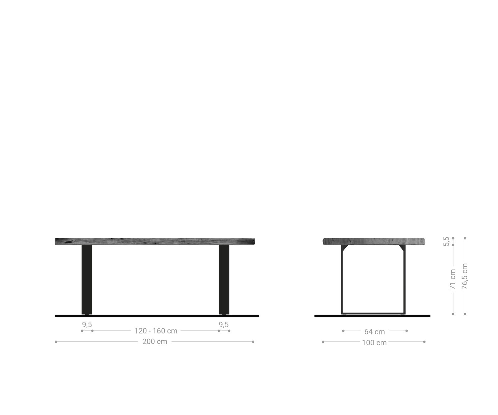 Table-à-manger Edge 200x100 XL acacia marron acier inoxydable mince Live-Edge 5