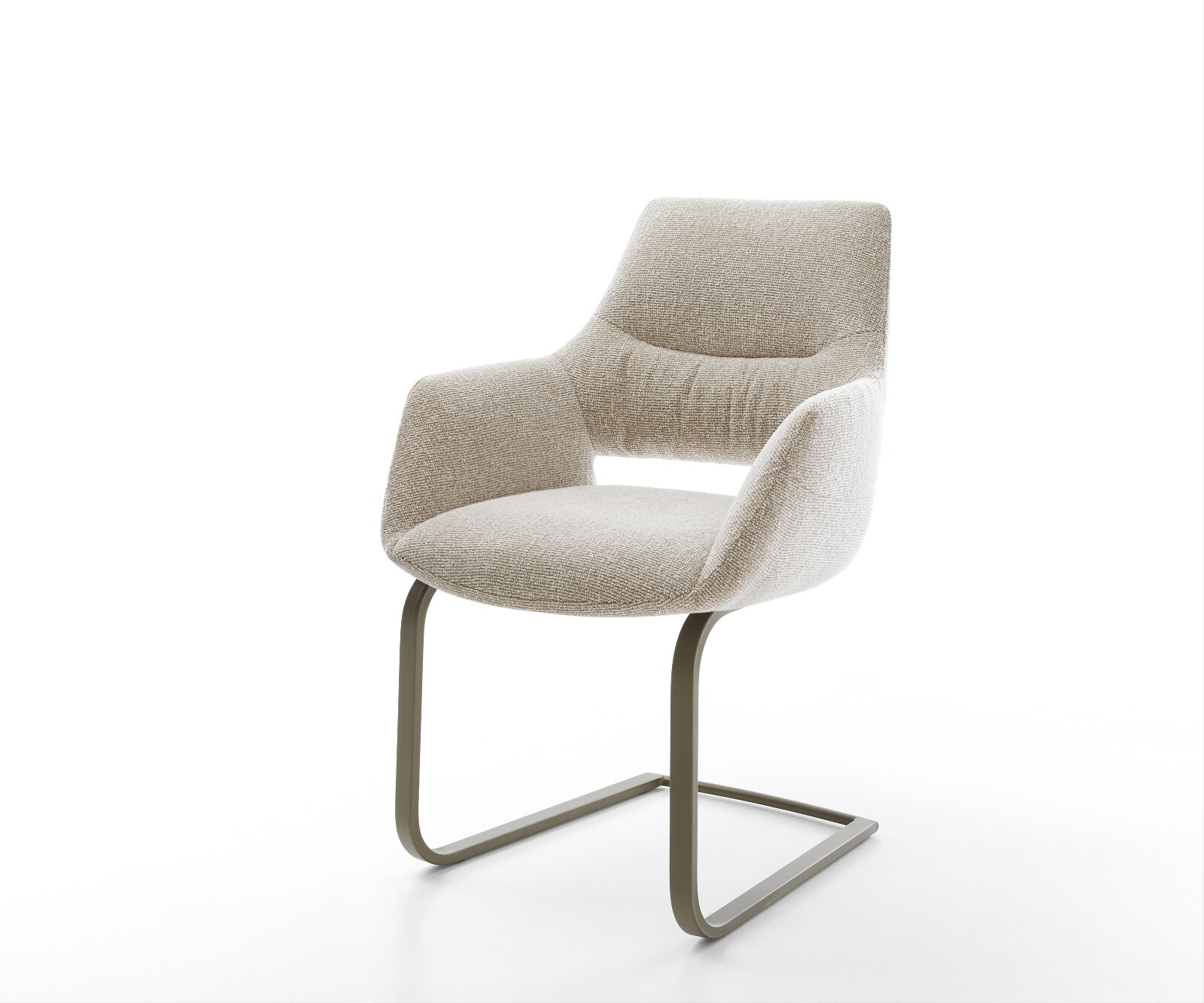 Cantilever Yago-Flex avec accoudoirs tissu tissé doux beige pied cantilever plat aspect titane resorts ensachés 1