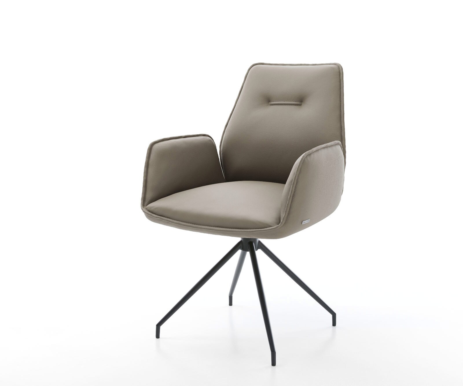 Chaise-de-salle-à-manger Zoa-Flex cuir de vache couleur boue pied croisé conique noir ressorts ensachés