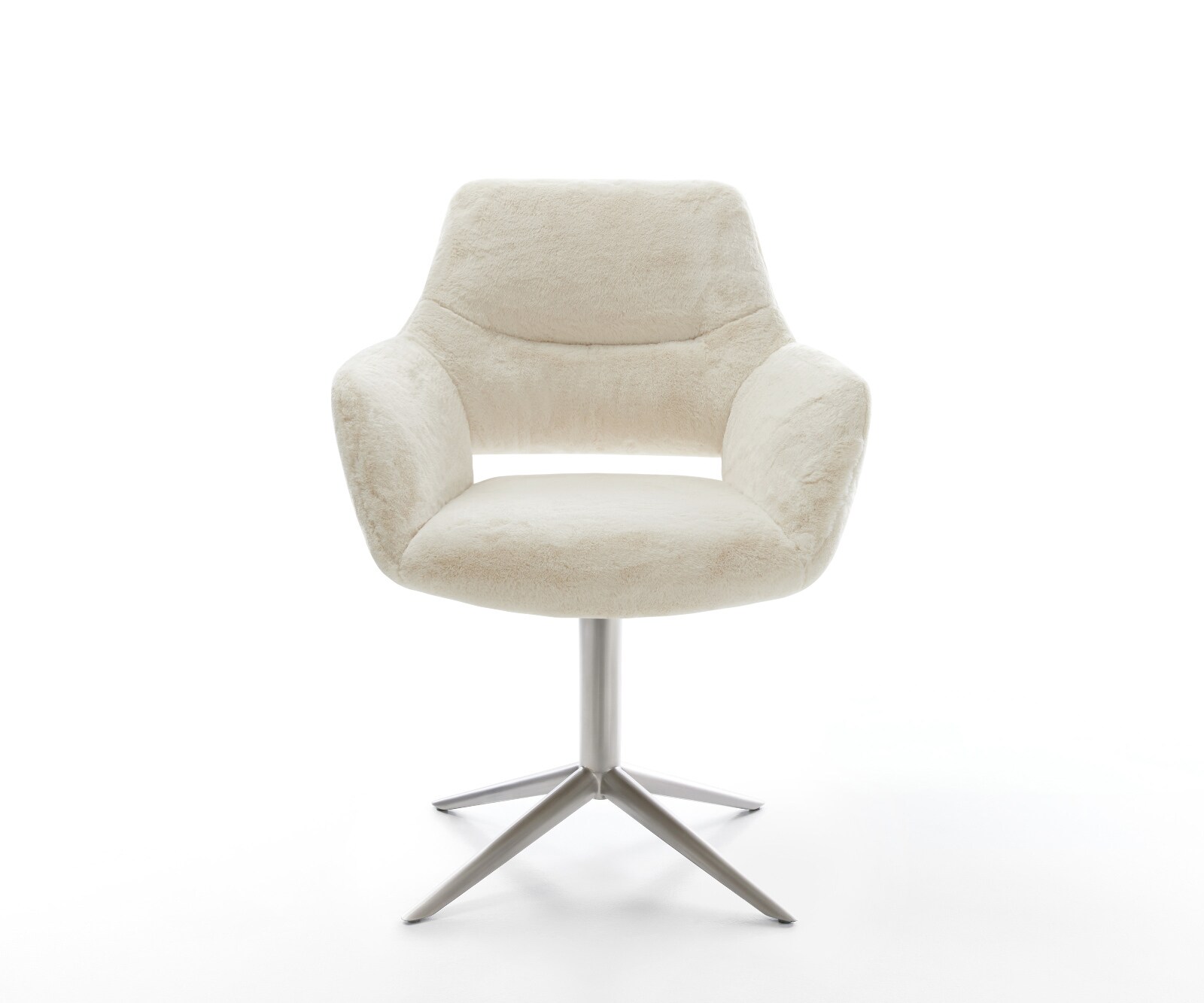 Chaise-pivotante Yago-Flex avec accoudoirs peluche crème-blanc pied de chaise 4 branches acier inoxydable pivotement sur 360° fonction bascule resorts ensachés 2