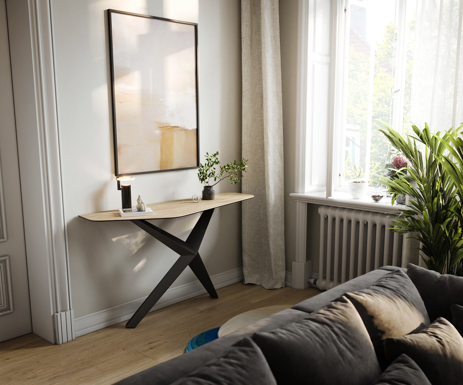 Console Edge Polygonal 140x50 cm Céramique Laminam® Sabbia Eichefarbig Zentharo Métal Noir 7