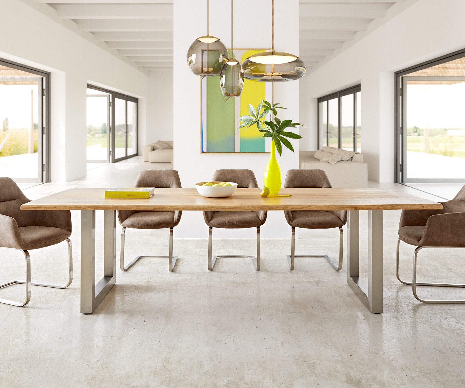 Table-à-manger Edge 260x100x2,5-3 chêne nature acier inoxydable large Live-Edge 1 Table-à-manger Edge 260x100x2,5-3 chêne nature acier inoxydable large Live-Edge 1