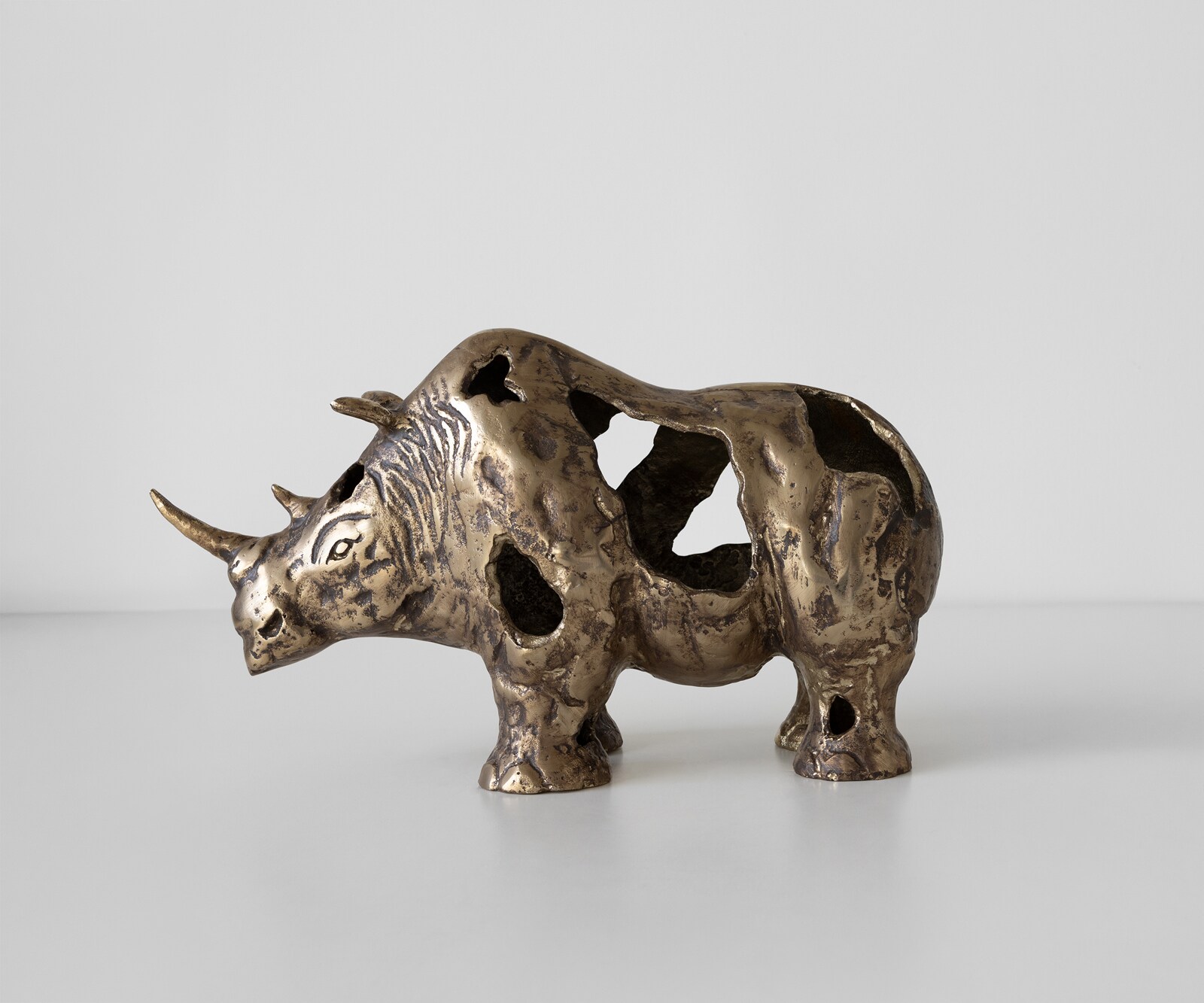 Figurine Rinoro l53 x P19 x H30 cm Aluminium Oro Antico Faite main 3