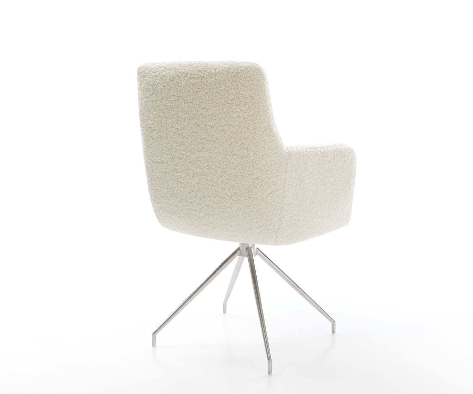 Chaise-de-salle-à-manger Heira-Flex avec accoudoirs tissu teddy beige pied croisé conique acier inoxydable resorts ensachés 5