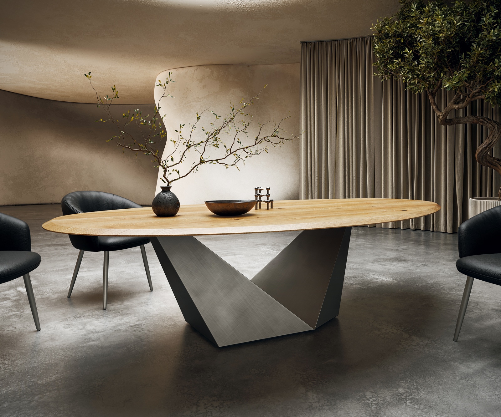 Table à manger Edge ovalee 280x130x2,5 chêne naturee Prisma métallique argent Flow-Edge Table à manger Edge ovalee 280x130x2,5 chêne naturee Prisma métallique argent Flow-Edge