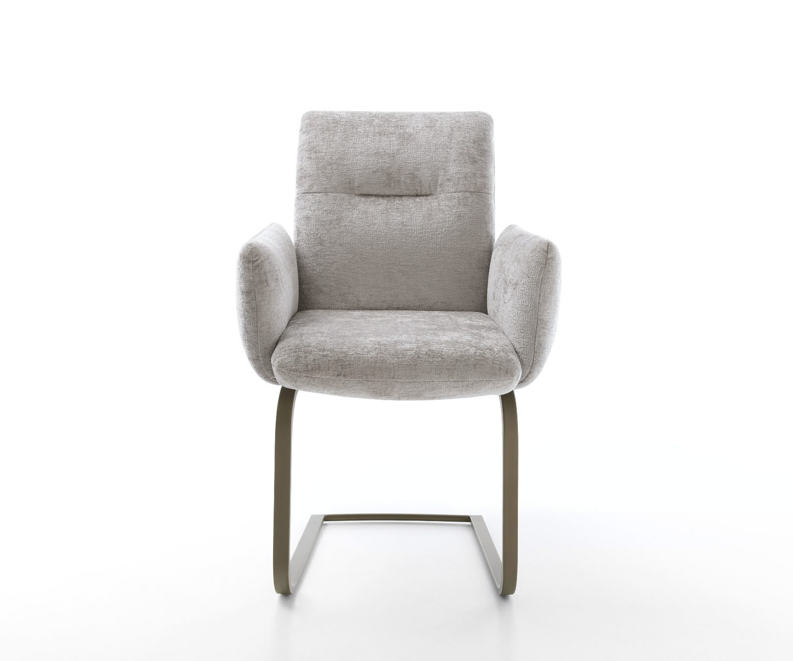 Cantilever Jova-Flex avec accoudoirs chenille gris argenté pied cantilever plat aspect titane ressorts ensachés 1