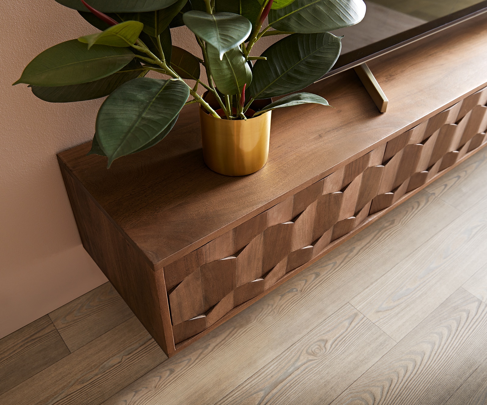 Buffet bas Fevo 200 cm acacia marron 4 portes flottant 4 Buffet bas Fevo 200 cm acacia marron 4 portes flottant 4