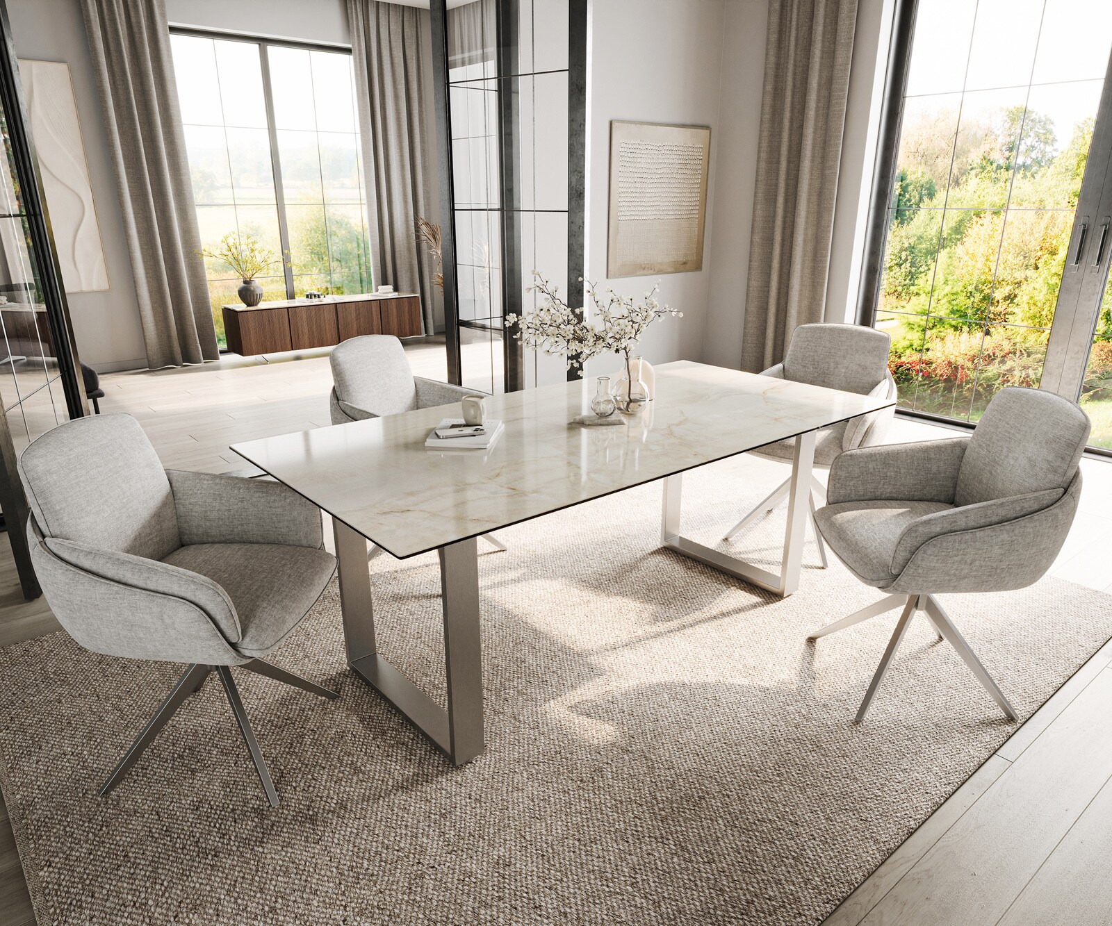 Table à manger Edge 200x100 Céramique Laminam® Onice Oro Acier inoxydable Étroit 6