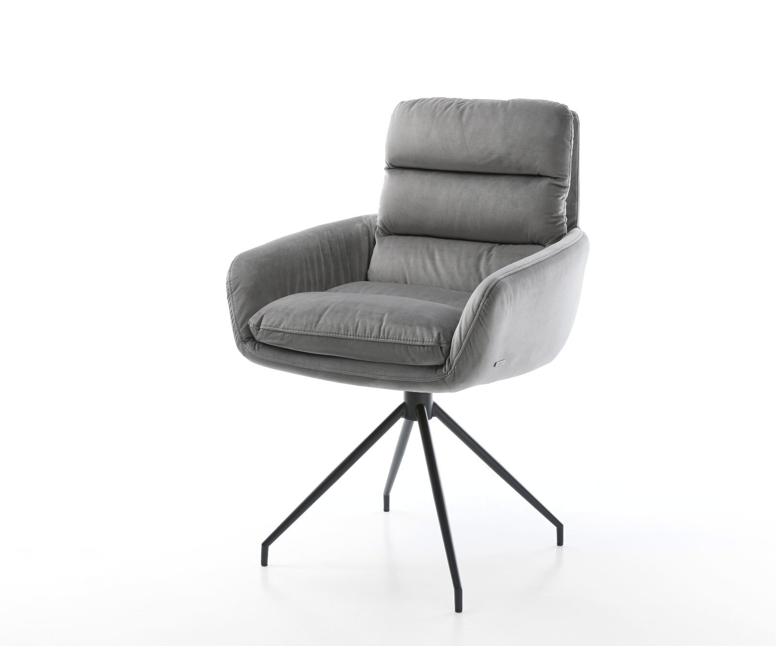 Chaise-de-salle-à-manger Abelia-Flex avec accoudoirs velours gris pied croisé conique noir