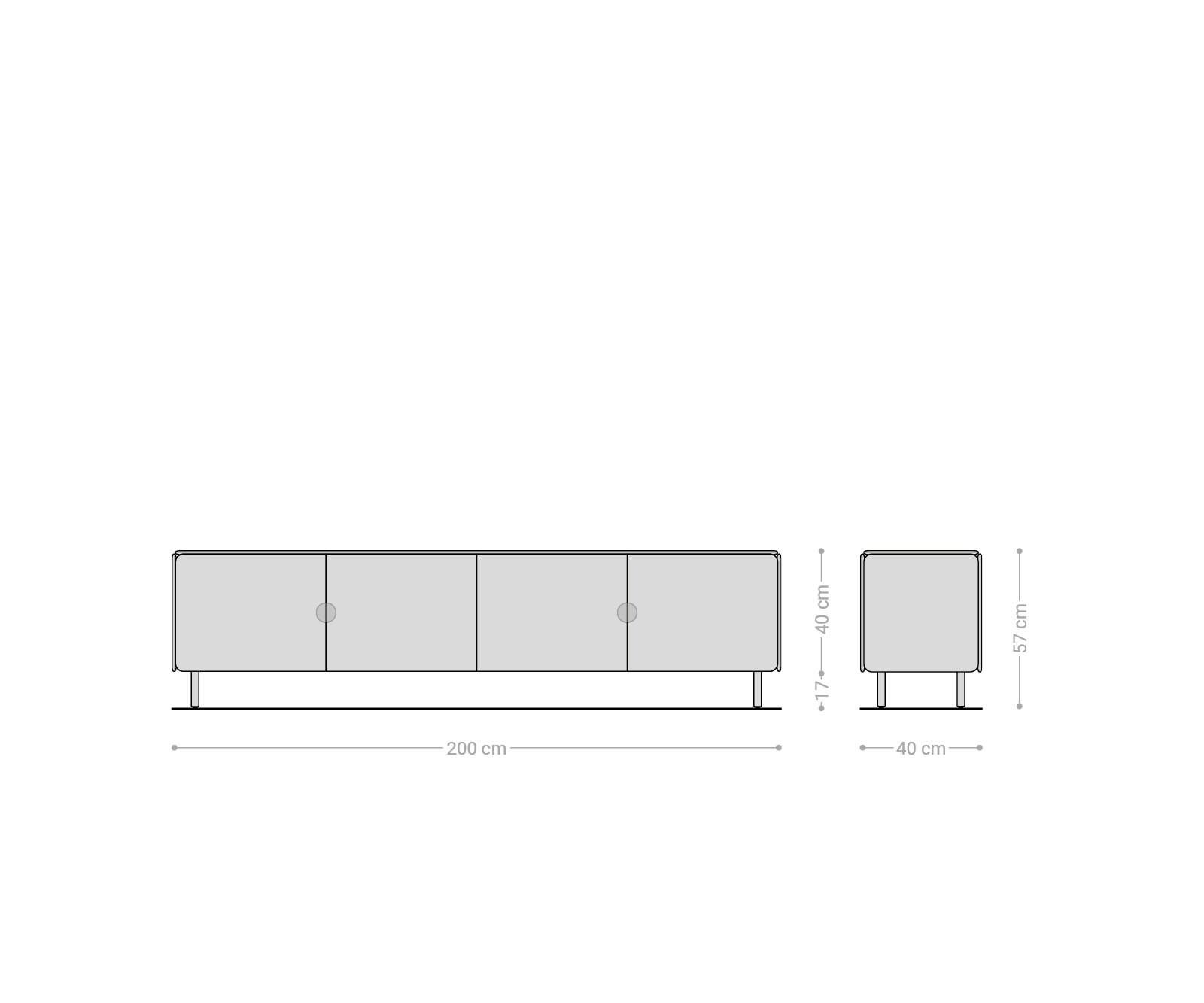Meuble-TV Shavani 200 cm Acacia naturel 4 portes Pieds ronds Acier inoxydable Argent 8