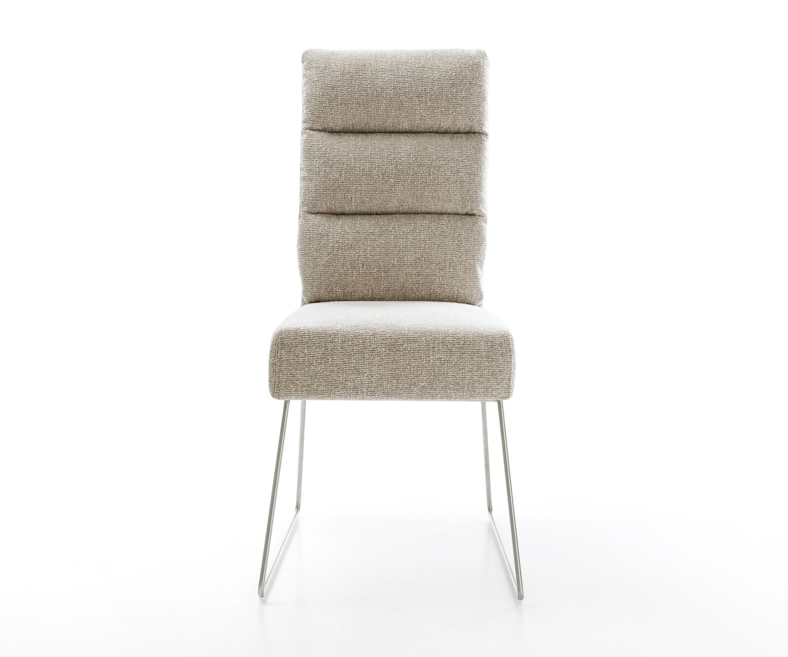 Chaise-de-salle-à-manger Pela-Flex tissu tissé doux beige pied trapèze acier inoxydable resorts ensachés 2