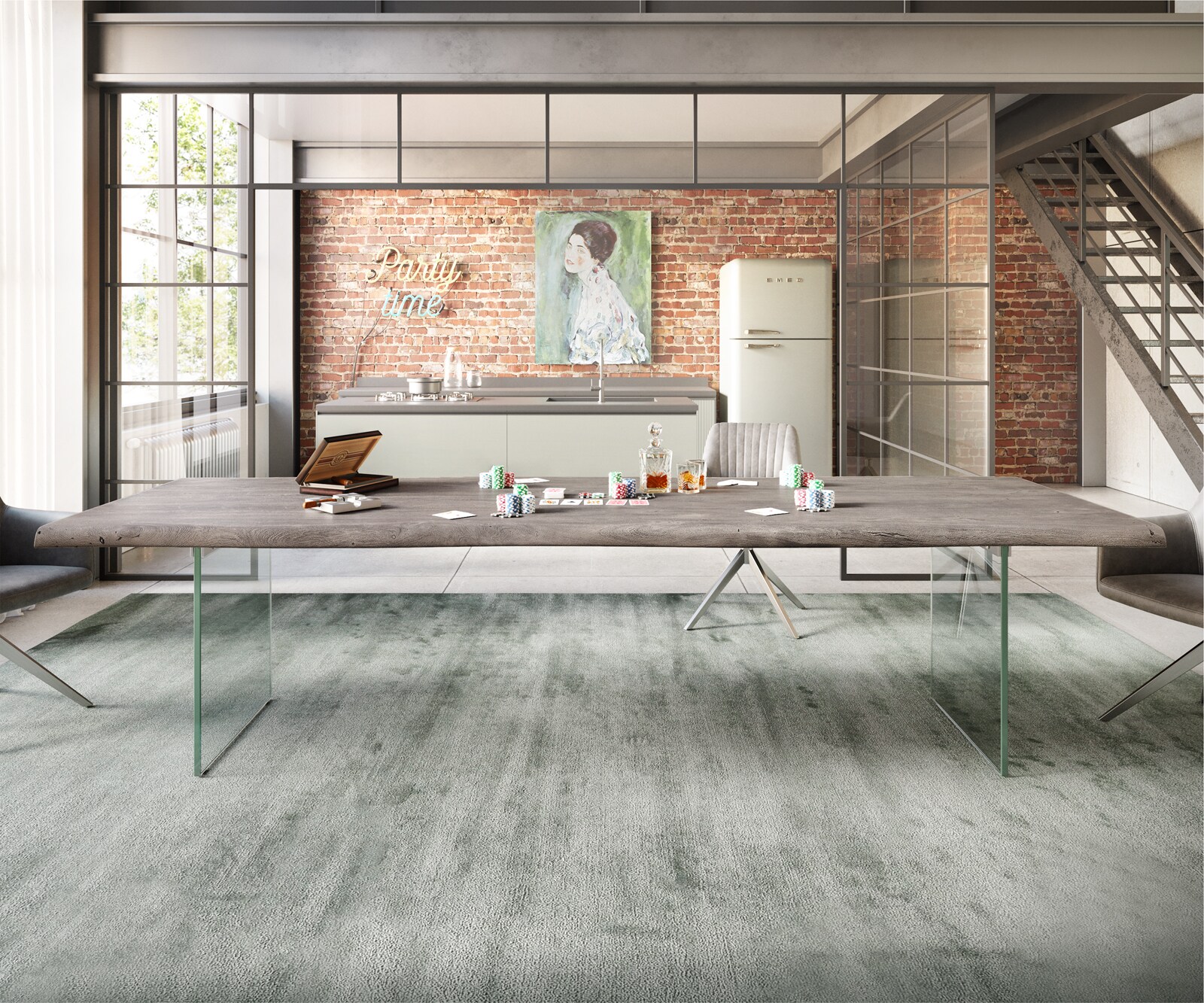 Table à manger Edge 300x100 XL acacia platine verre Live-Edge 6