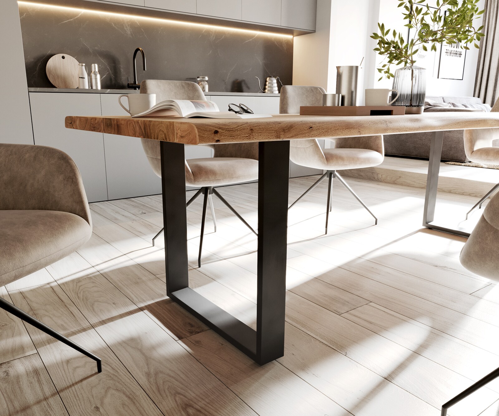 Table de salle à manger Edge 260x100 acacia naturel métal noir Live-Edge 5