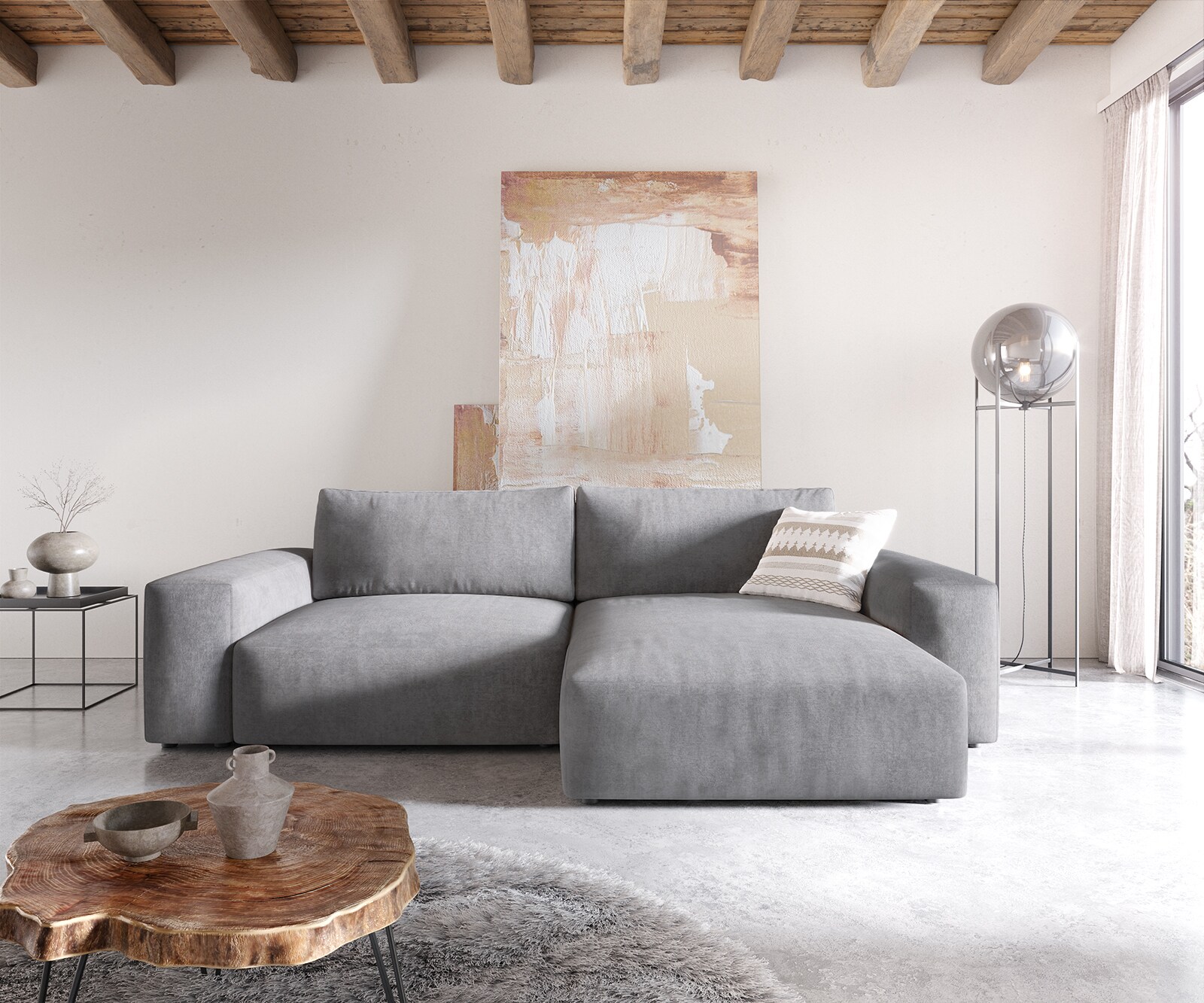 Canapé d'angle Lanzo XL 270x180 cm Microfibre Gris Recamière variable 1 Canapé d'angle Lanzo XL 270x180 cm Microfibre Gris Recamière variable 1