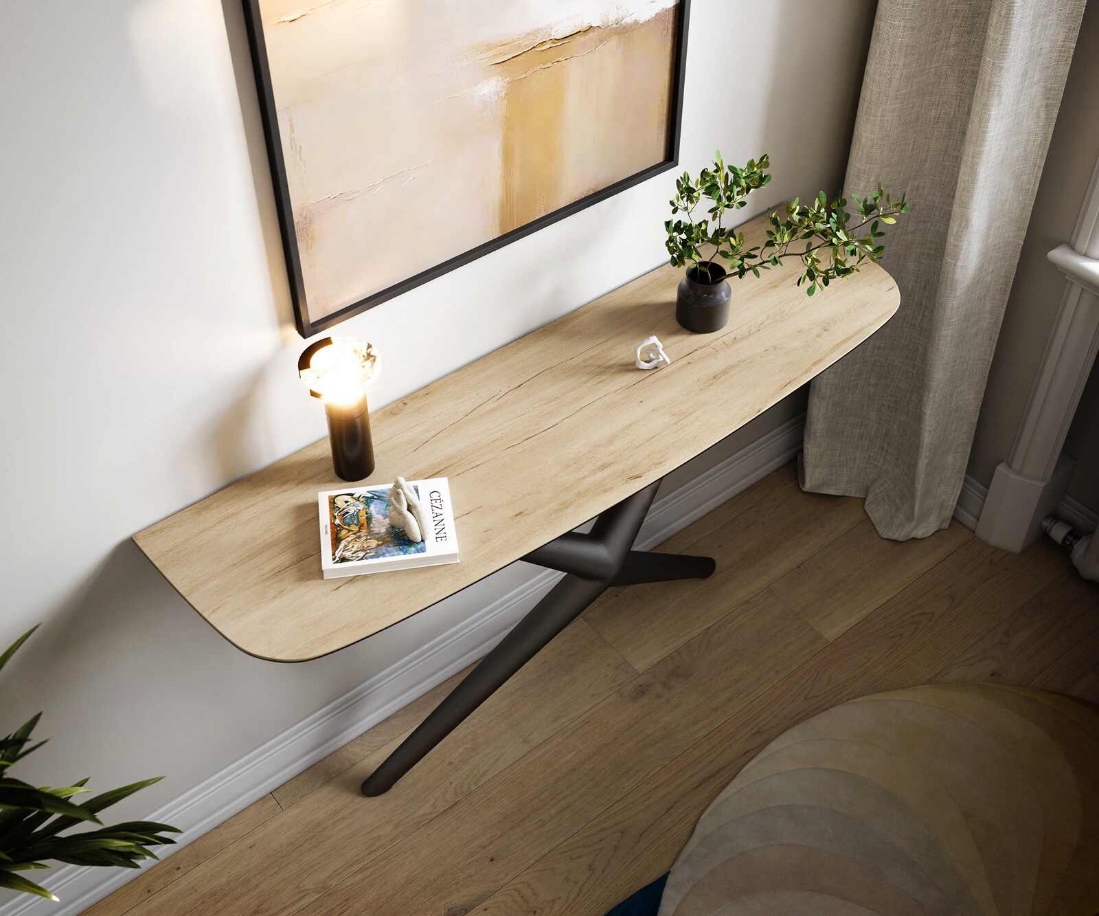Console Edge forme bateau 140x40 cm Céramique Laminam® Sabbia Eichefarbig Estelo Métal Noir 2