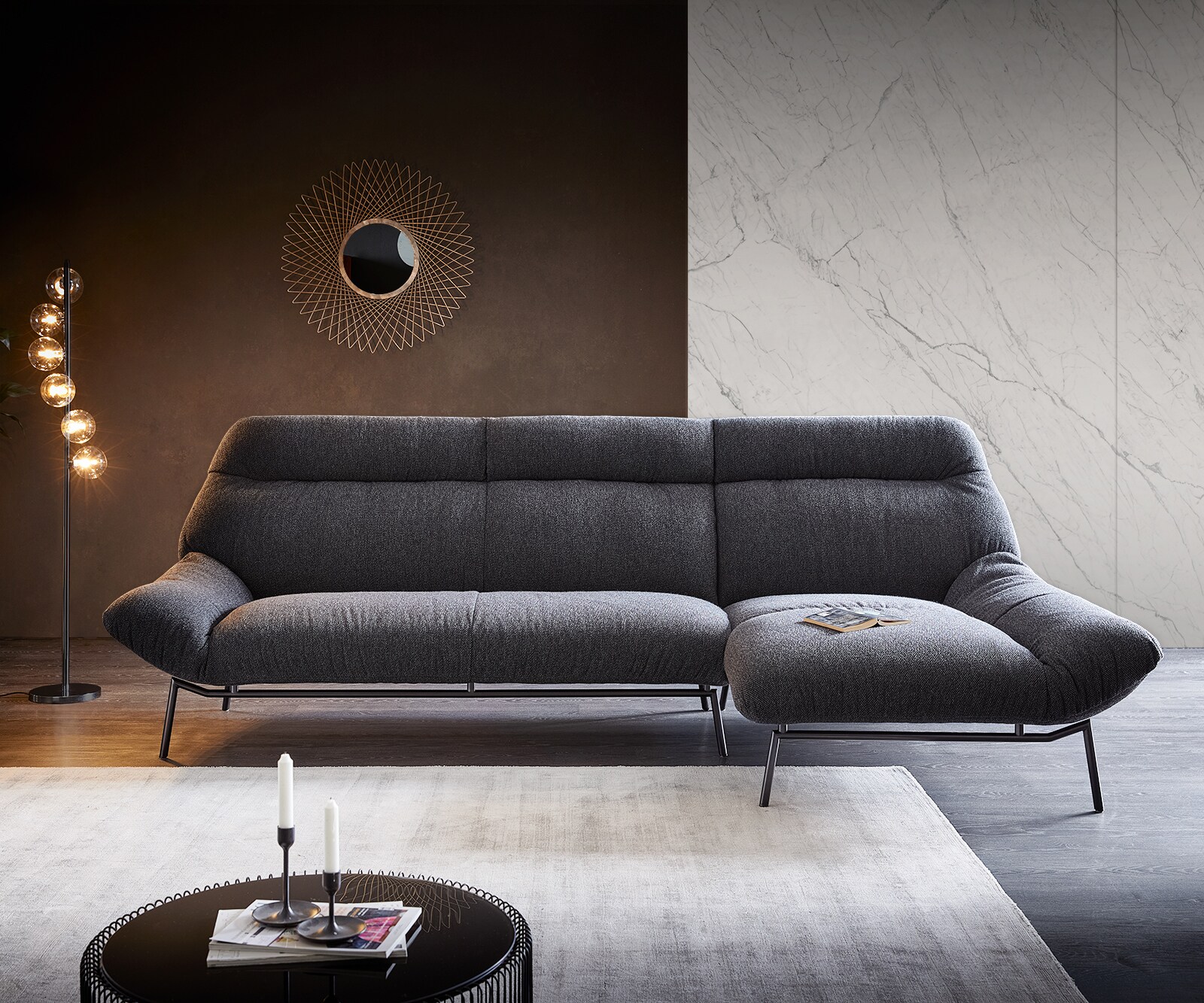 Canapé-d'angle Shape High 305x160 chaise longue noire à droite de la marque ES 2