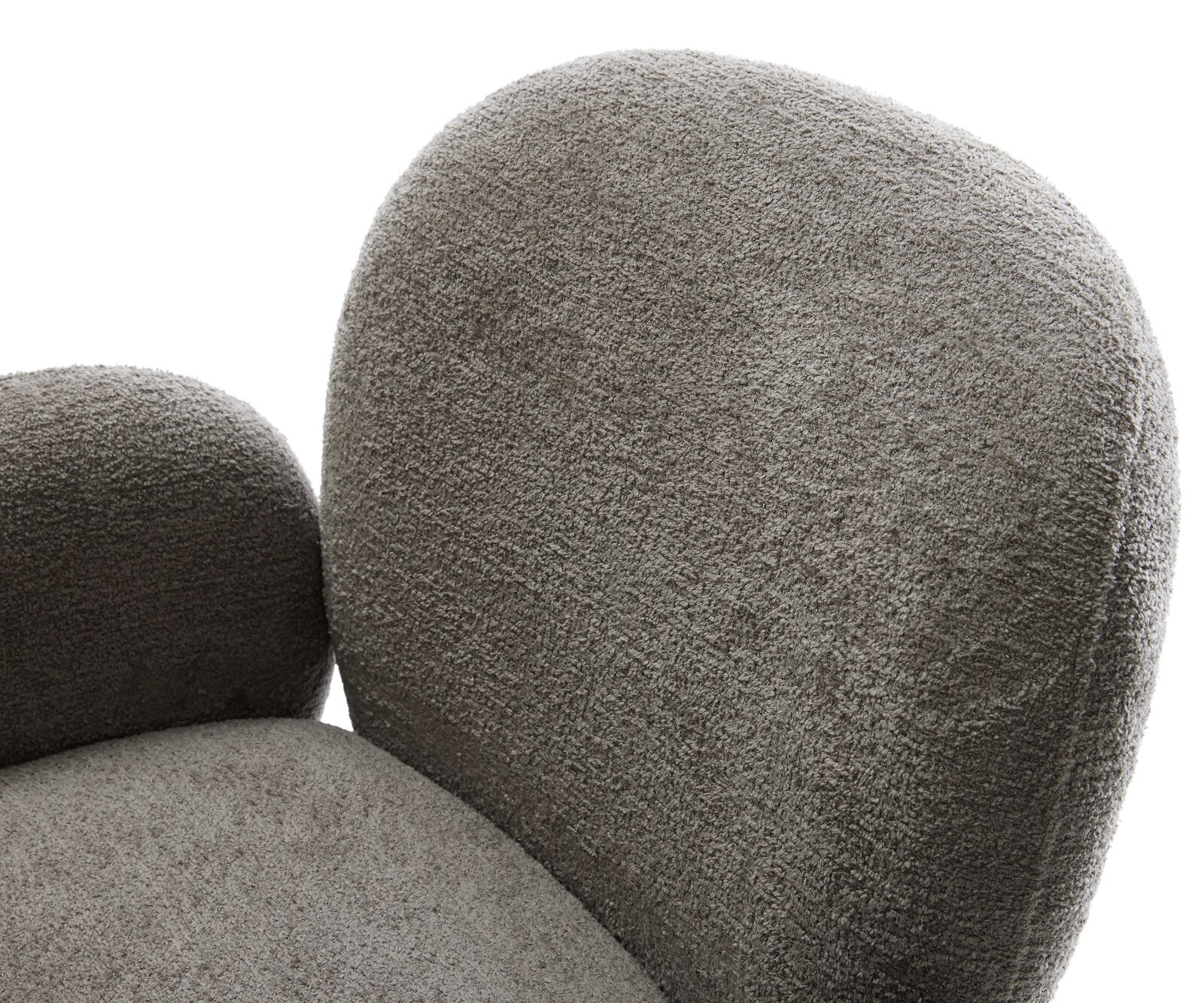 Chaise-pivotante Nube-Flex avec accoudoirs bouclé doux couleur boue pied en bois angulaire naturel pivotement sur 180° resorts ensachés 3