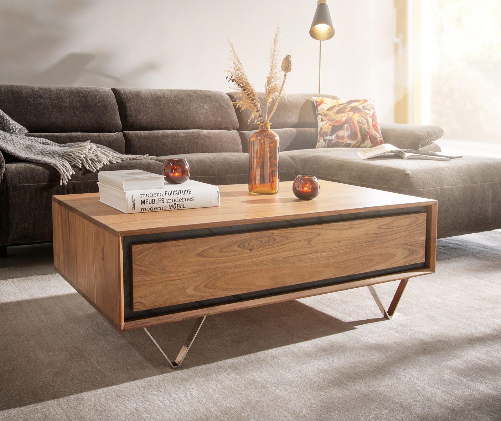 Table-basse Stonegrace acacia nature placage de pierre  1 Table-basse Stonegrace acacia nature placage de pierre  1