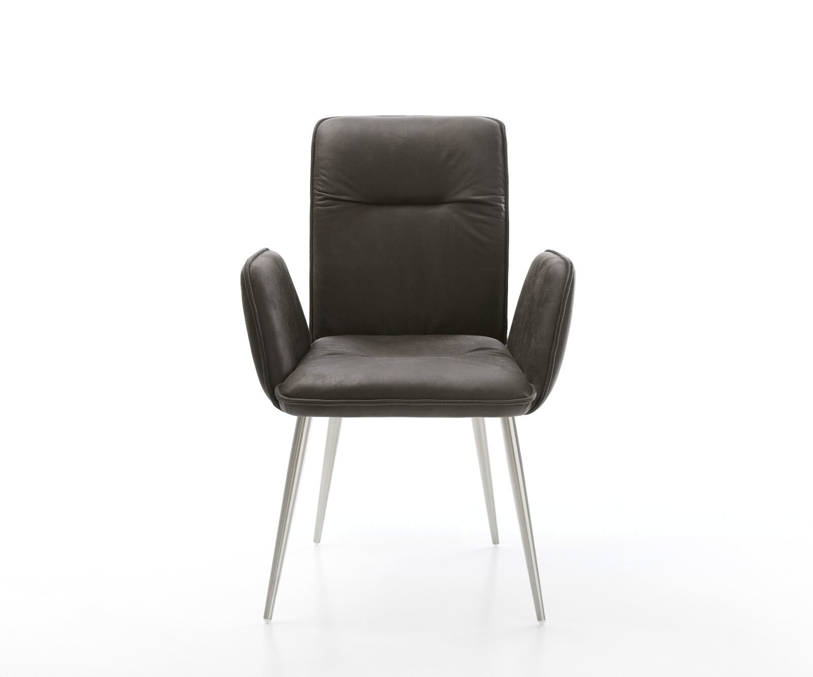 Chaise-de-salle-à-manger Vinja-Flex microvelours anthracite vintage 4 pieds coniques acier inoxydable brossé 1 Chaise-de-salle-à-manger Vinja-Flex microvelours anthracite vintage 4 pieds coniques acier inoxydable brossé 1