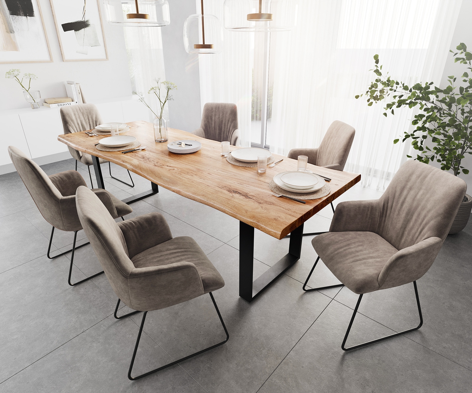 Table de salle à manger Edge 260x100  XL acacia naturel métal noir Live-Edge 7